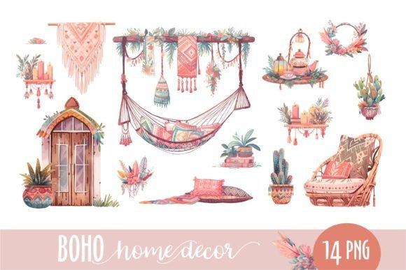 Download Boho Home Decor. Clipart Illustrations - Illustration Collection